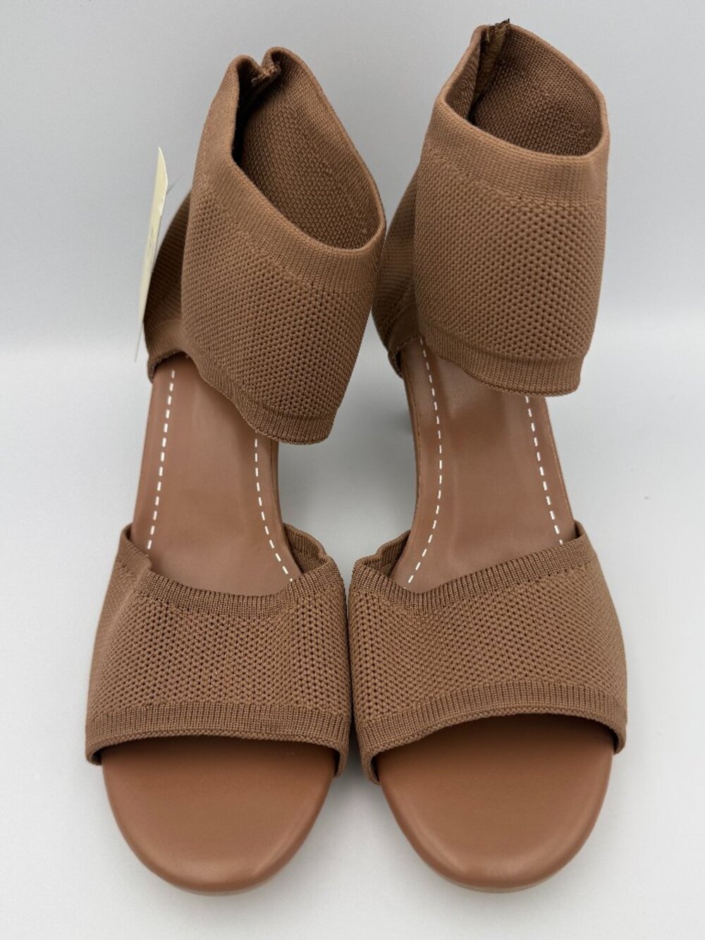 FME Brown Knit Ankle Strap Open Toe Kitten Heel Size 7.5